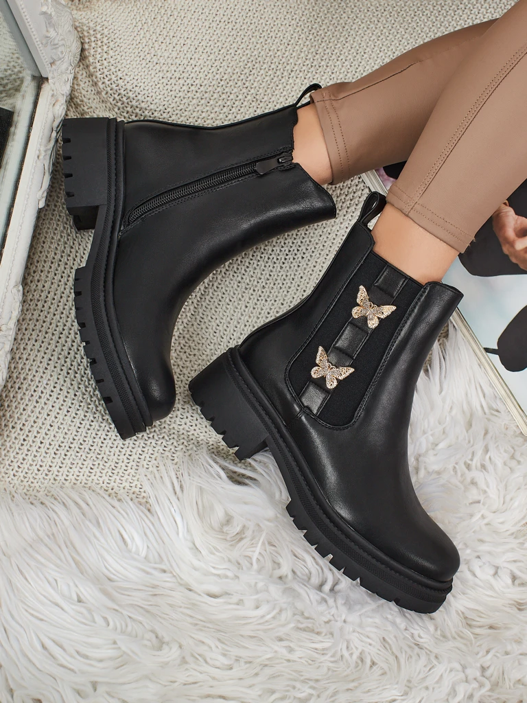 Bottines Bravelle en cuir écologique pour femmes avec papillons