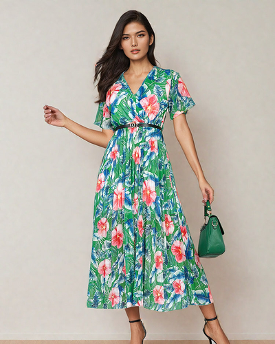 Royalfashion Robe midi plissée à motif floral pour femme