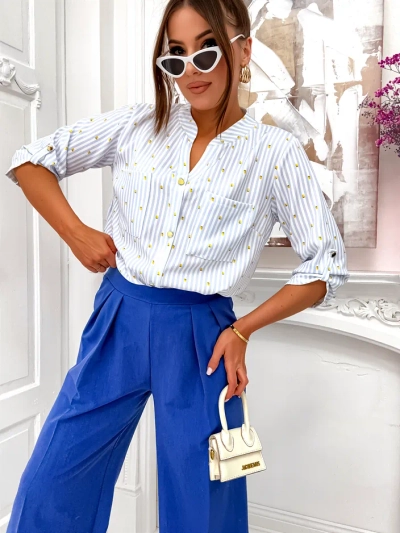 Chemise rayée Royalfashion pour femmes avec des citrons et un col en V