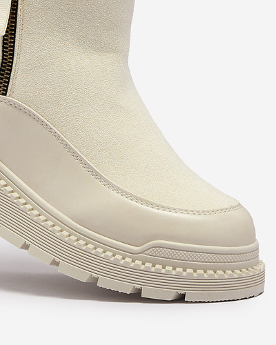 Crème Bottes à talon plat pour femmes Mefina- Footwear
