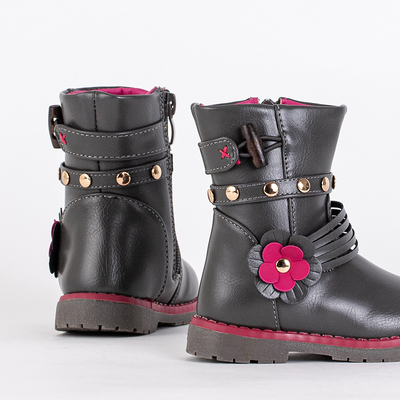 Bottines grises pour enfants en cuir écologique Kisso- Footwear
