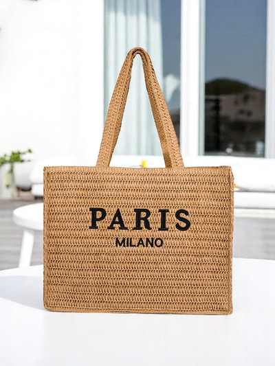 Royalfashion Grand Sac en Paille pour Femme Paris Milano