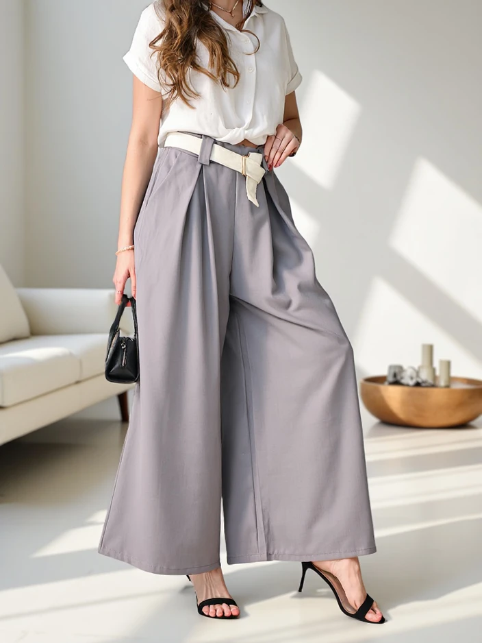 Pantalons larges pour femmes Royalfashion avec une ceinture
