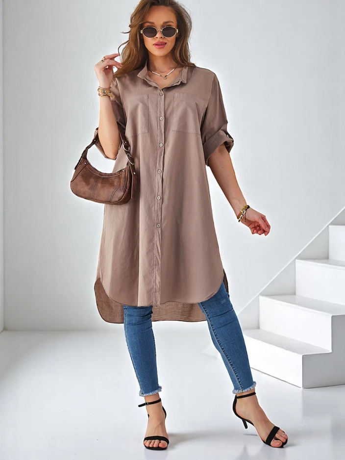 Royalfashion Chemise longue oversize en coton pour femmes