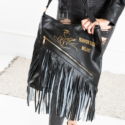 Grand sac à main noir pour femme avec franges - Sacs à main
