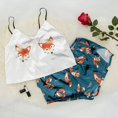 Pyjama femme vert foncé à imprimé renard - Vêtements