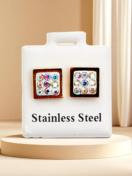 Royalfashion Boucles d'oreilles carrées en zircon pour femmes