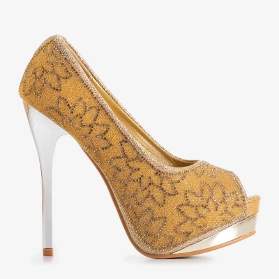 OUTLET Escarpins en brocart or pour femme avec zircone cubique Vida - Chaussures