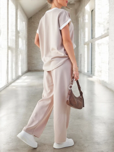 Royalfashion Ensemble femme en viscose avec manches courtes et pantalon évasé