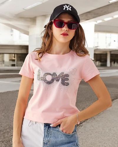 T-shirt en coton pour femmes Royalfashion LOVE avec strass