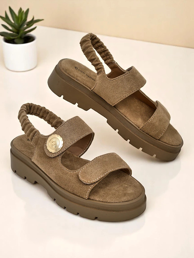 Sandales pour femmes Royalfashion Callisto marron cuir écologique plateforme