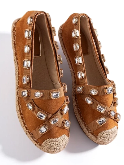 Espadrilles pour femmes avec cristaux Wamba camel - Chaussures