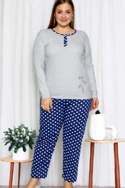 Royalfashion Pyjamas 2 pièces en coton à pois pour femmes GRANDE TAILLE