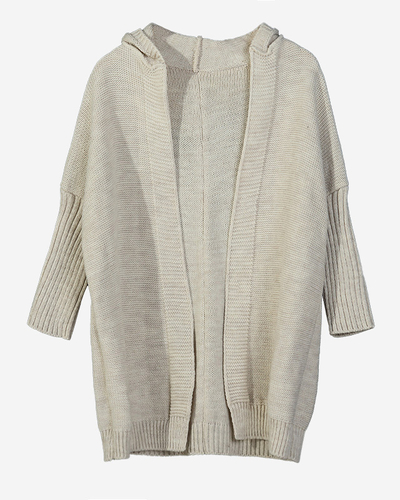 Long cardigan beige pour femme avec capuche - Vêtements