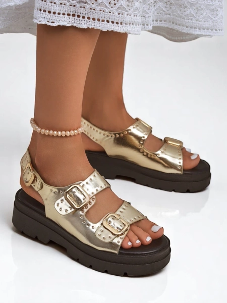 Royalfashion Sandales pour femmes à semelle épaisse avec strass Rocky Chic