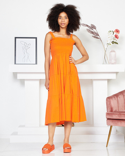 Robe longue pour femme orange à bretelles - Vêtements