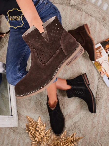 Aurelia Verona - Bottines en daim marron pour femmes en cuir naturel, talon de 3 cm