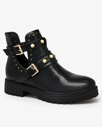 Royalfashion Bottes à talons plats embellies pour femmes Pearl Elegance