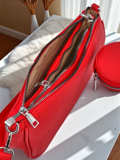 Sac à main pour femmes Arista Rosso en cuir écologique, chaîne, mini-ensemble