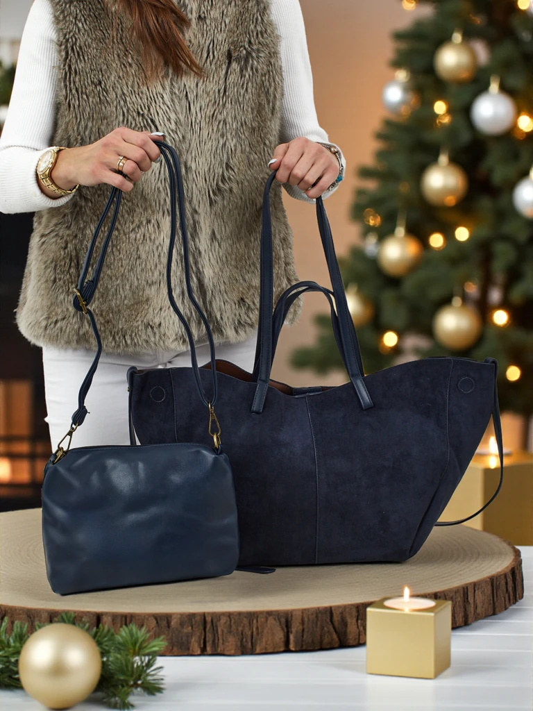 Sac à main shopper pour femmes en daim écologique avec petit sac en cuir écologique inclus 2en1 Elinea