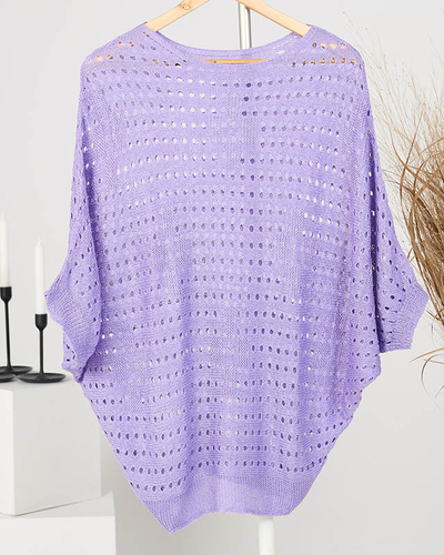 Pull femme violet ajouré épaules descendues - Vêtements