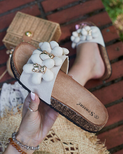 Royalfashion Tongs pour femmes avec oursons et fleurs dorés Isaralle