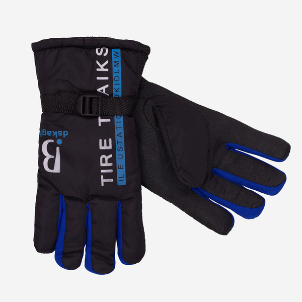 Gants noirs isolés pour hommes avec lettrage et inserts cobalt - Accessoires