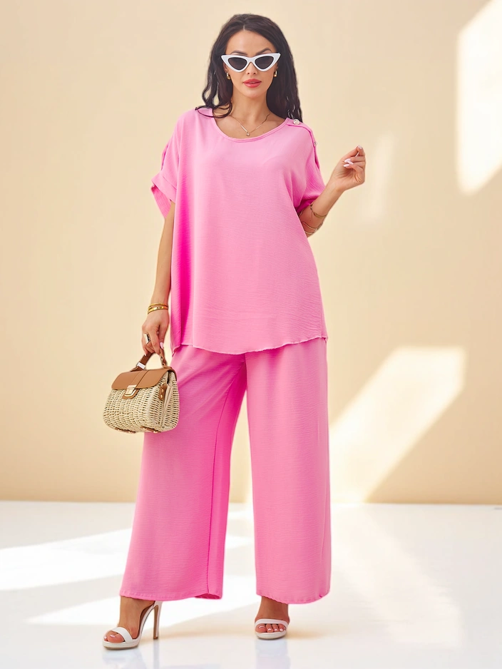 Ensemble en coton Royalfashion pour femmes avec des manches courtes et un pantalon large