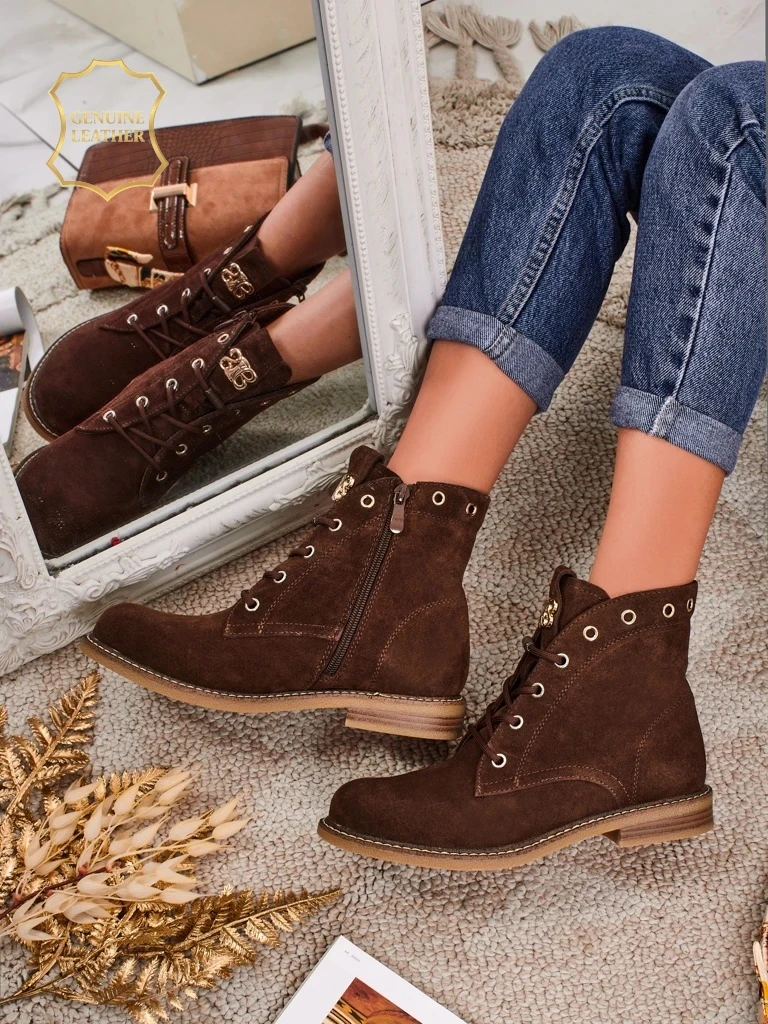 Bottines pour femmes Aurelia Romano en daim naturel - marron, avec fourrure