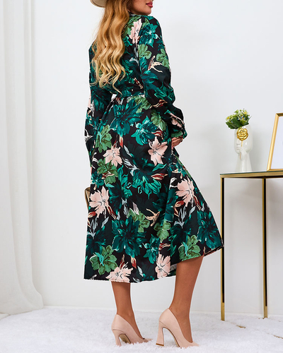 Royalfashion Robe longue à motifs noirs et verts pour femme