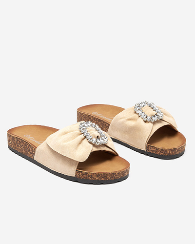 OUTLET Chaussons femme en éco-daim beige avec boucle Nals - Footwear