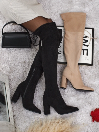 Bottes pour femmes au-dessus du genou en éco-daim à talon bloc Eldir