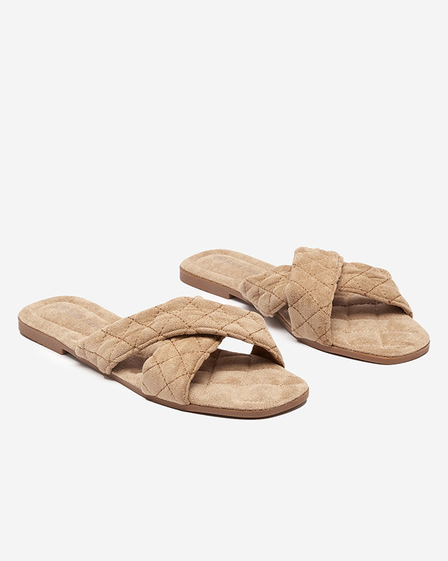 Chaussons plats pour femme en éco-daim marron clair Delime - Souliers