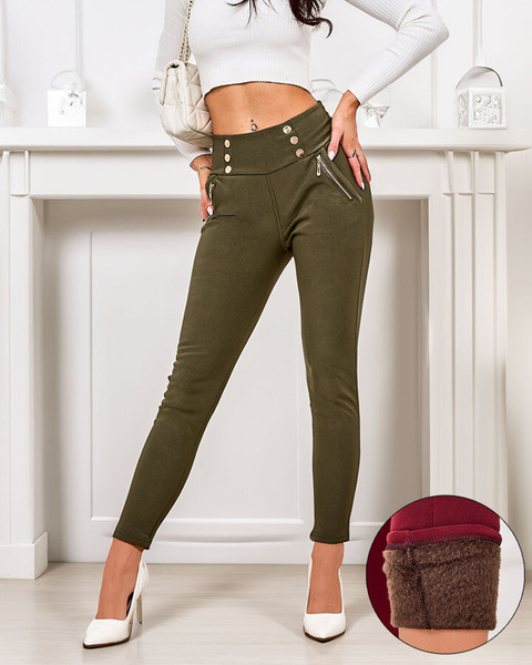 Royalfashion Pantalon teggings femme chauffé avec boutons décoratifs
