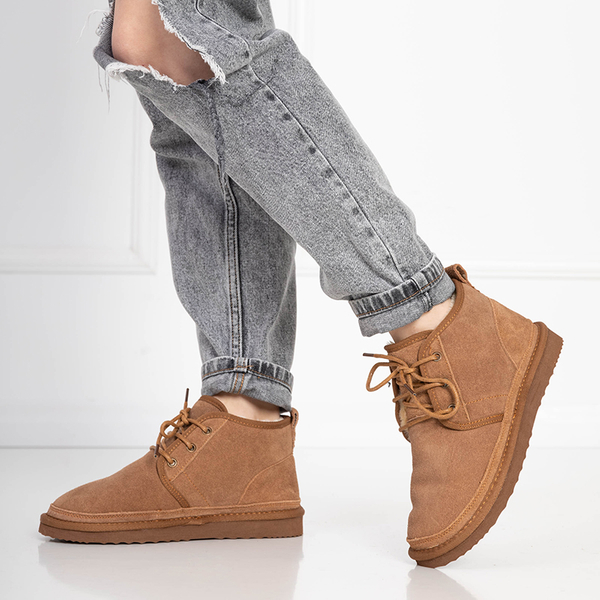 Bottes de neige nouées pour femmes marron clair avec fourrure Miusho - Chaussures