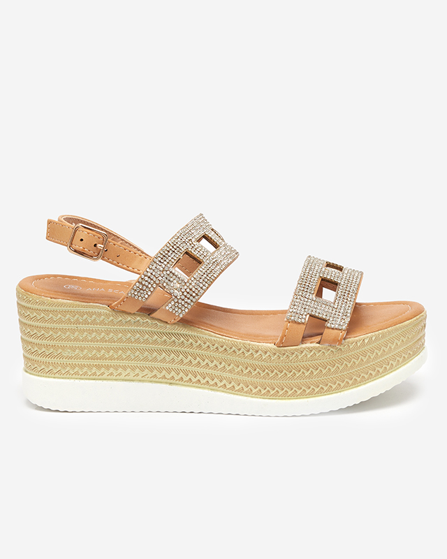 OUTLET Sandales pour femme marron clair avec oxydes de zirconium compensés Masewi - Footwear