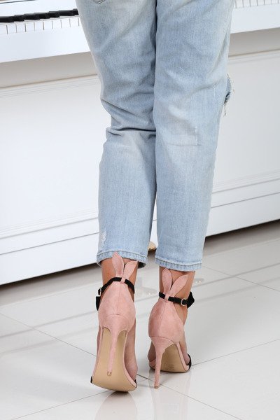 Różowo-czarne sandałki z kokardką i uszami- Obuwie