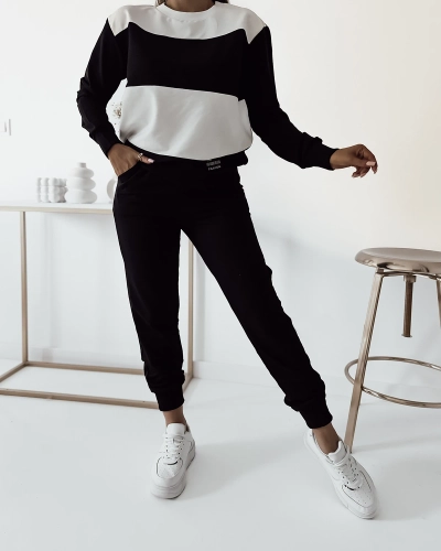 Royalfashion Ensemble de sweatshirt rayé noir pour femme