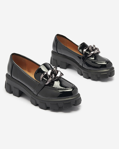 OUTLET Mocassins pour femmes en cuir écologique noir avec ornement Ivabos- Footwear