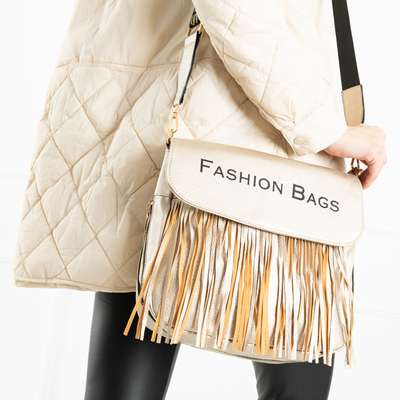 Sac bandoulière doré avec inscription et franges - Accessoires