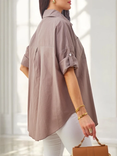 Chemise en coton pour femme Royalfashion à manches 3/4