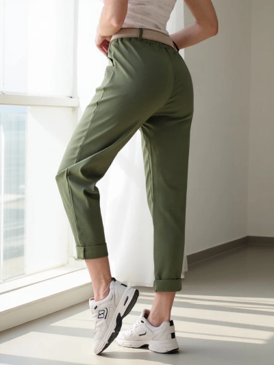 Pantalons droits en viscose Royalfashion pour femmes avec une ceinture