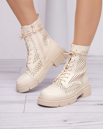 Bottes pour femmes beiges ajourées à talons plats Rolika - Footwear
