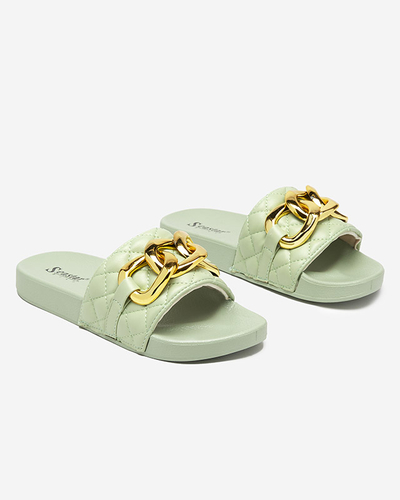 Chaussons matelassés vert femme avec chaîne dorée Eteris - Footwear
