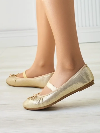 Royalfashion Ballerines brillantes pour femmes avec un nœud et élastique Safte