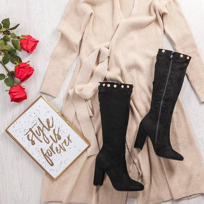 OUTLET Bottes mi-mollet noires sur un montant supérieur Perlova - Chaussures