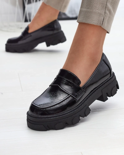 Mocassins laqués sur semelle massive en noir Desila - Chaussures