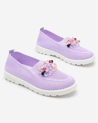 Royalfashion Mocassins en tissu violet pour femme avec cristaux Fezens