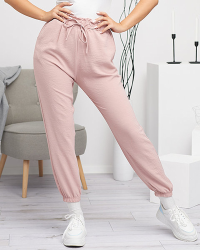 Pantalon en tissu pour femme rose GRANDE TAILLE - Vêtement