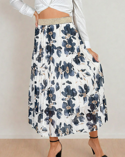 Royalfashion Jupe midi plissée à fleurs pour femme